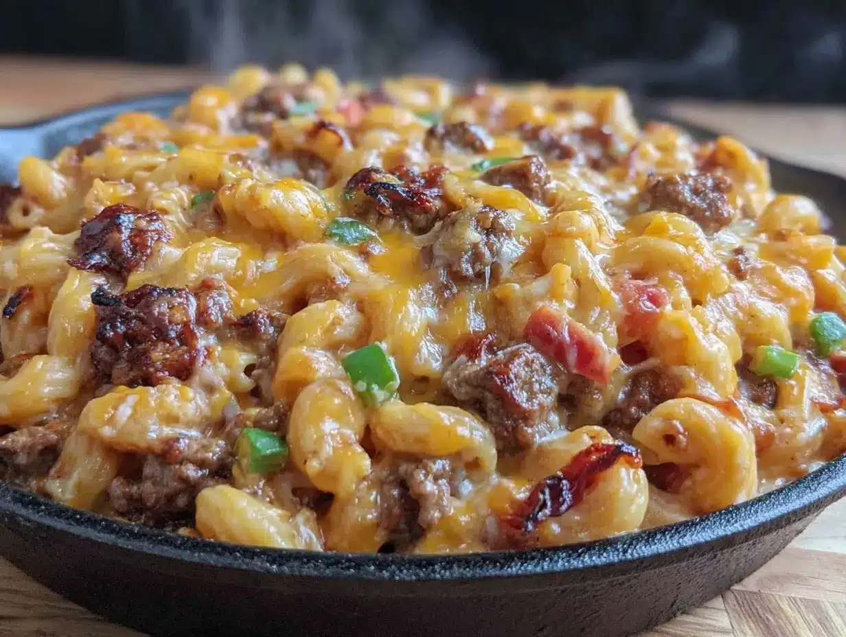 creamy one-pot cheeseburger pasta skillet preparation steps