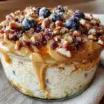 creamy protein-packed overnight oats with peanut butter - featured image