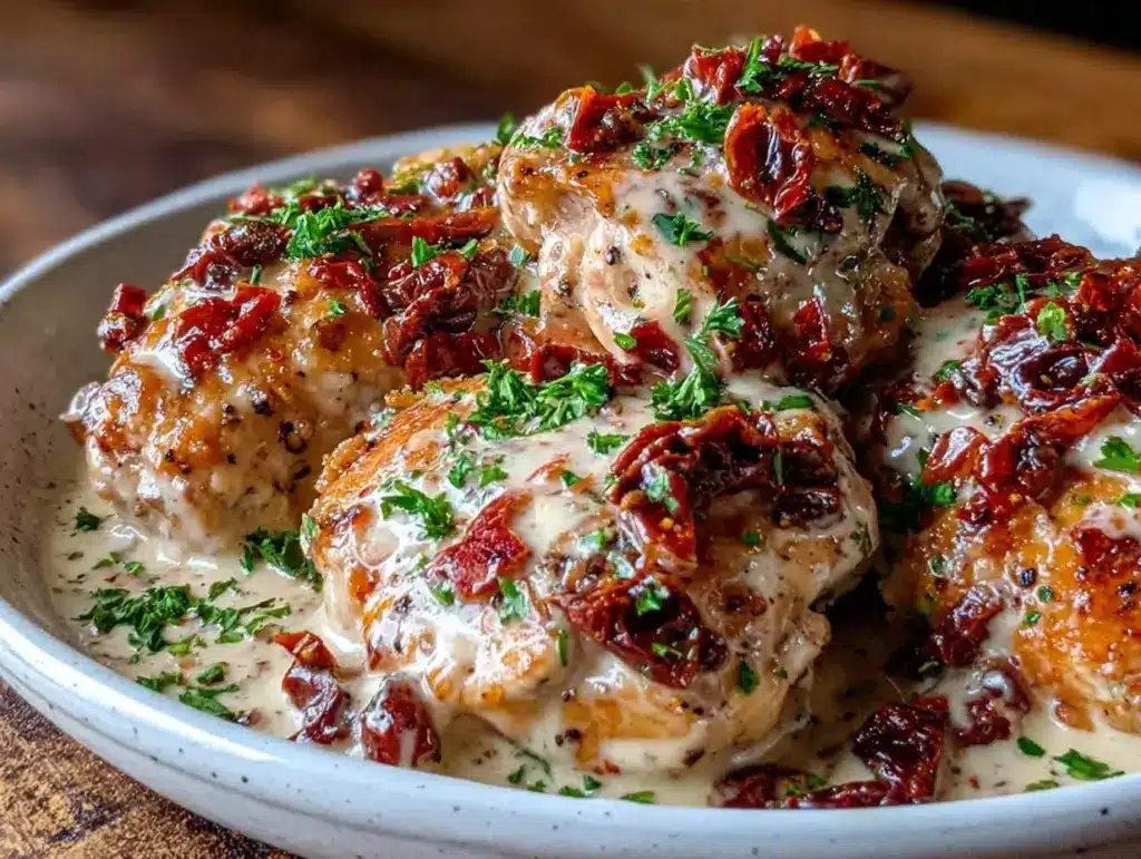 creamy slow cooker tuscan chicken - featured image