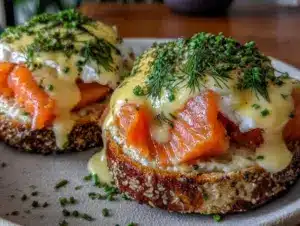 creamy smoked salmon eggs benedict - featured image