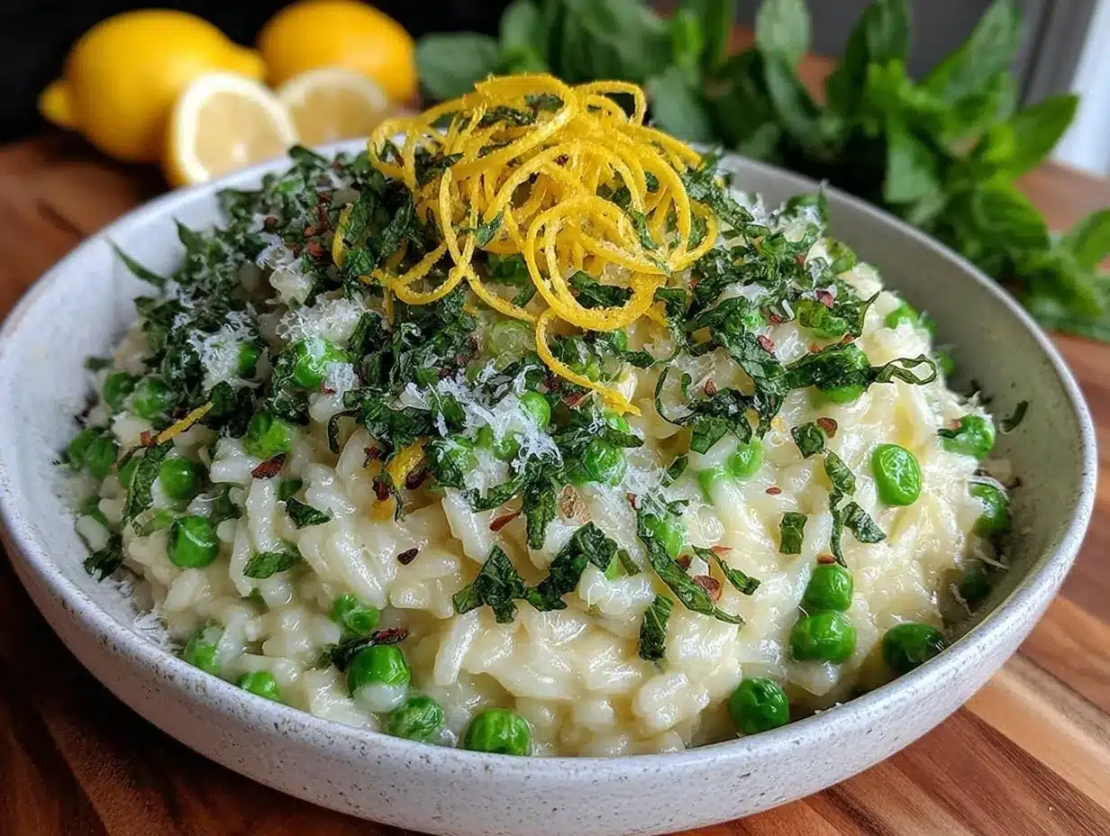 creamy spring pea and mint risotto preparation steps