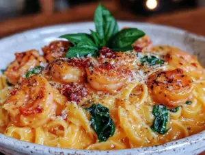 creamy tuscan shrimp pasta - featured image