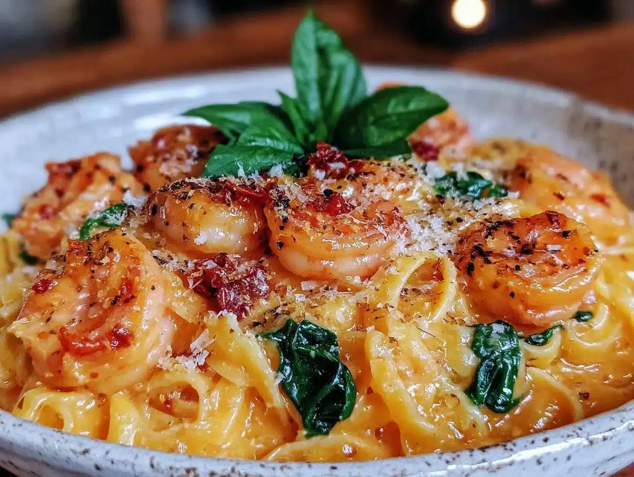 creamy tuscan shrimp pasta - featured image