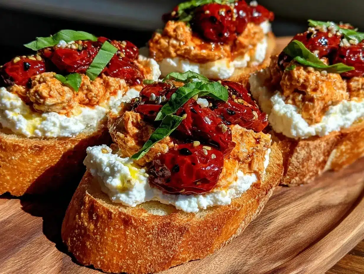 creamy whipped feta crostini preparation steps