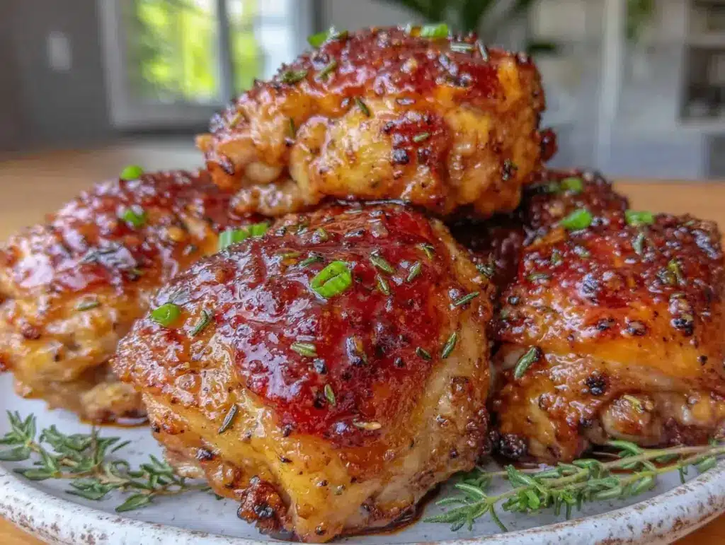 crispy air fryer honey garlic chicken thighs - featured image
