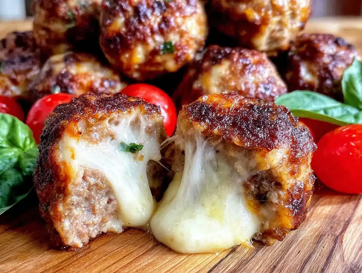 crispy air fryer mozzarella-stuffed meatballs - featured image