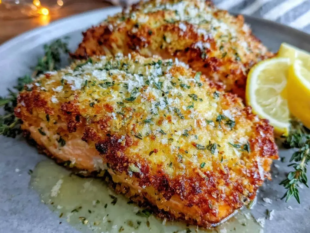 crispy air fryer parmesan crusted salmon - featured image