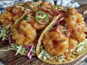 crispy bang bang shrimp tacos - featured image