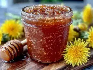 dandelion jelly with honey - featured image