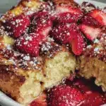easy baked strawberry french toast casserole - featured image