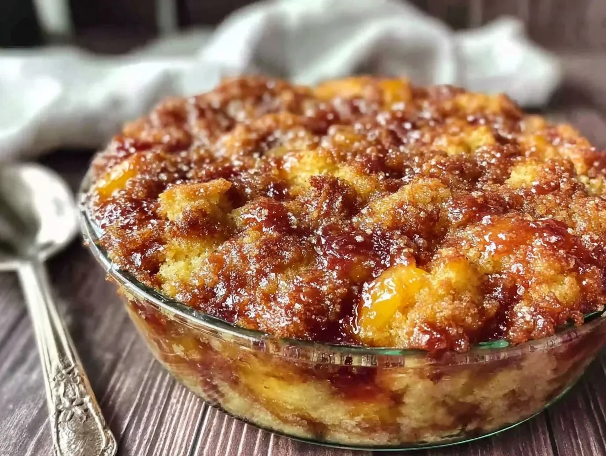 easy peach cobbler dump cake preparation steps