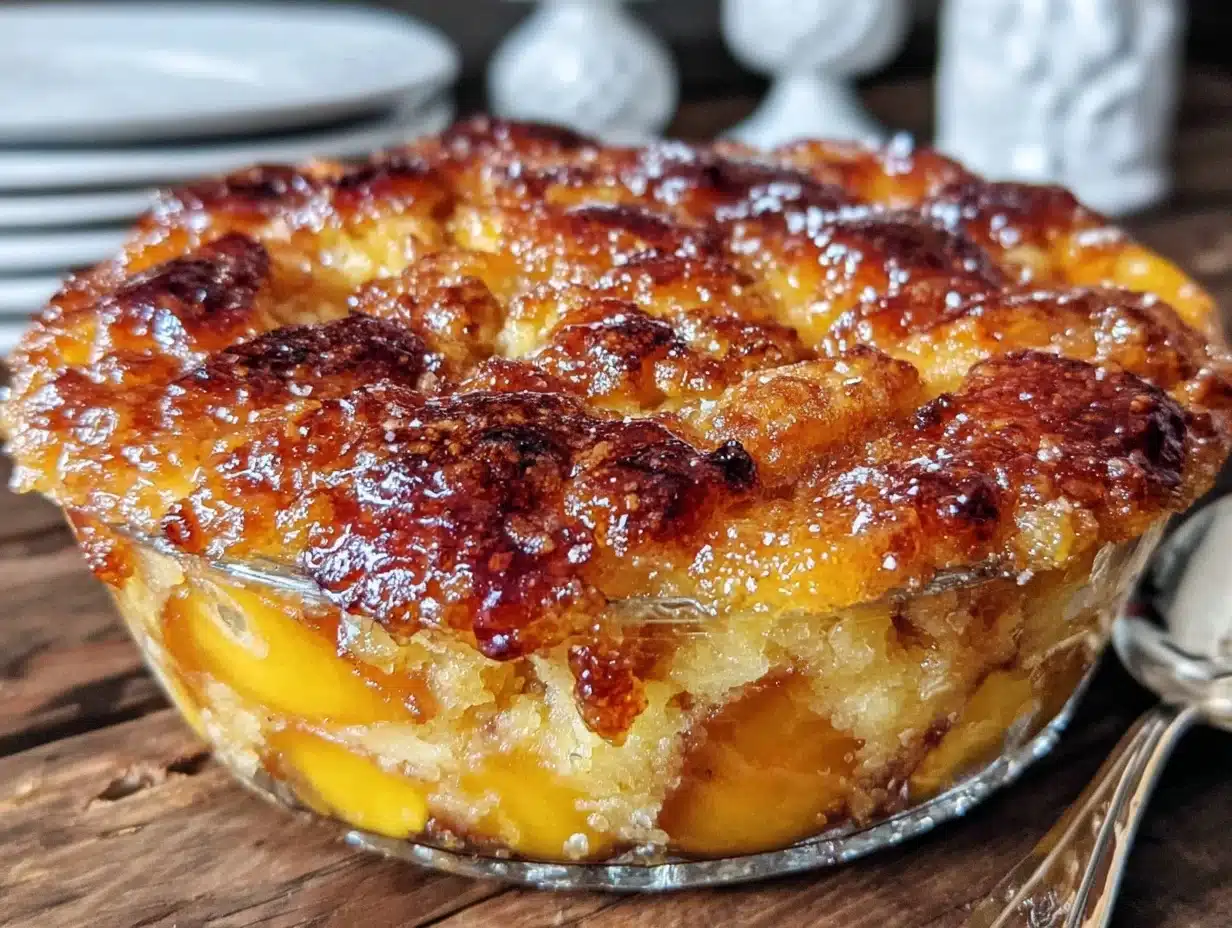 easy peach cobbler dump cake - featured image