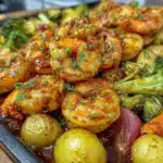 easy sheet pan honey garlic shrimp - featured image