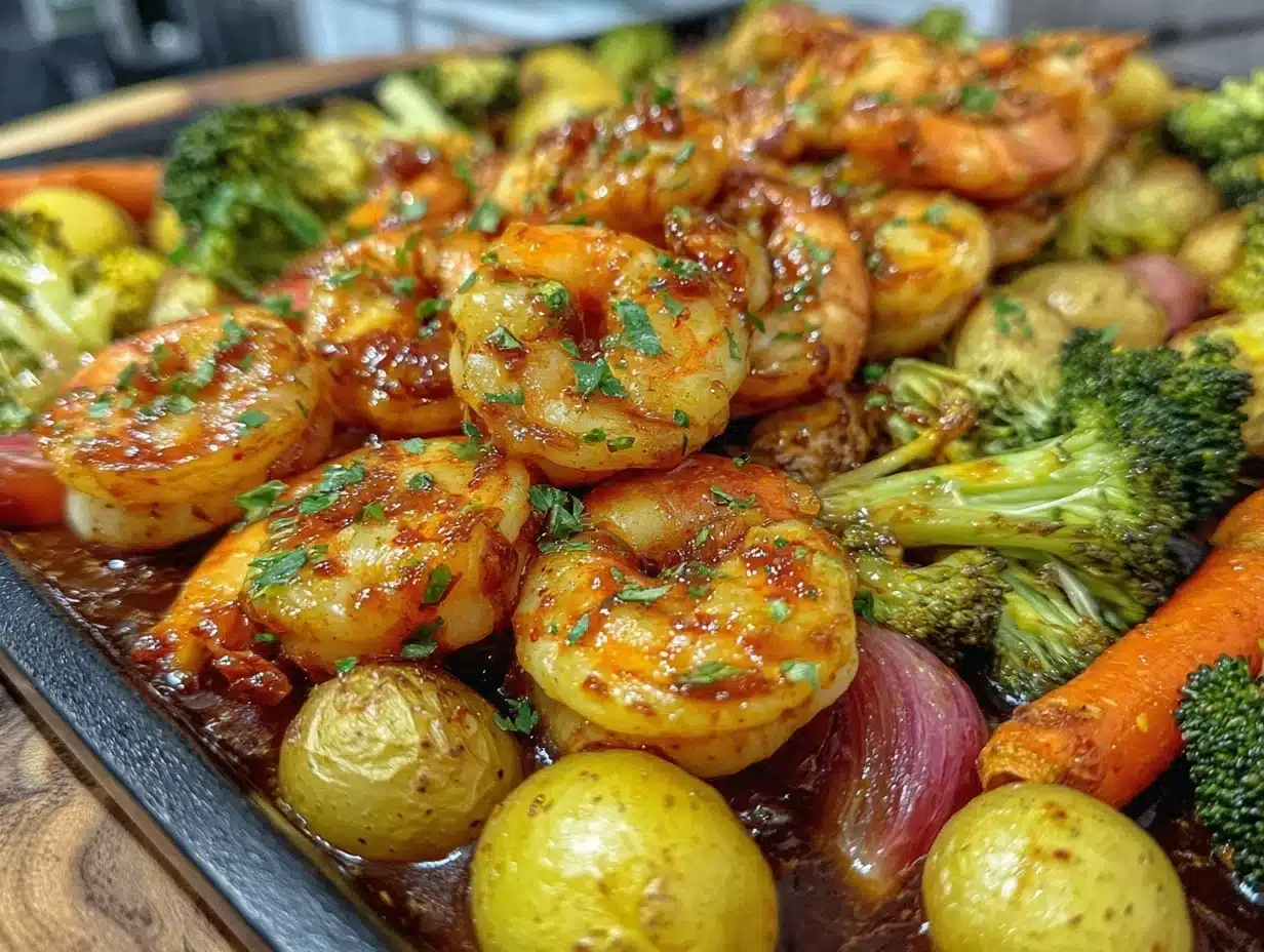 easy sheet pan honey garlic shrimp - featured image