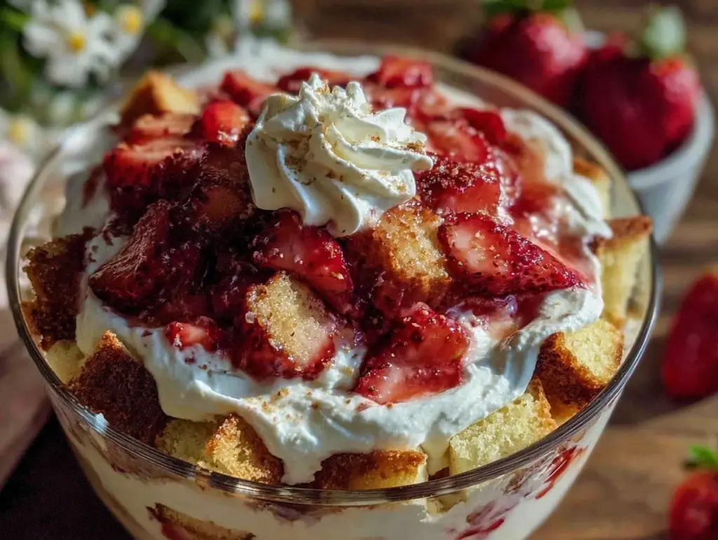 easy strawberry shortcake trifle - featured image