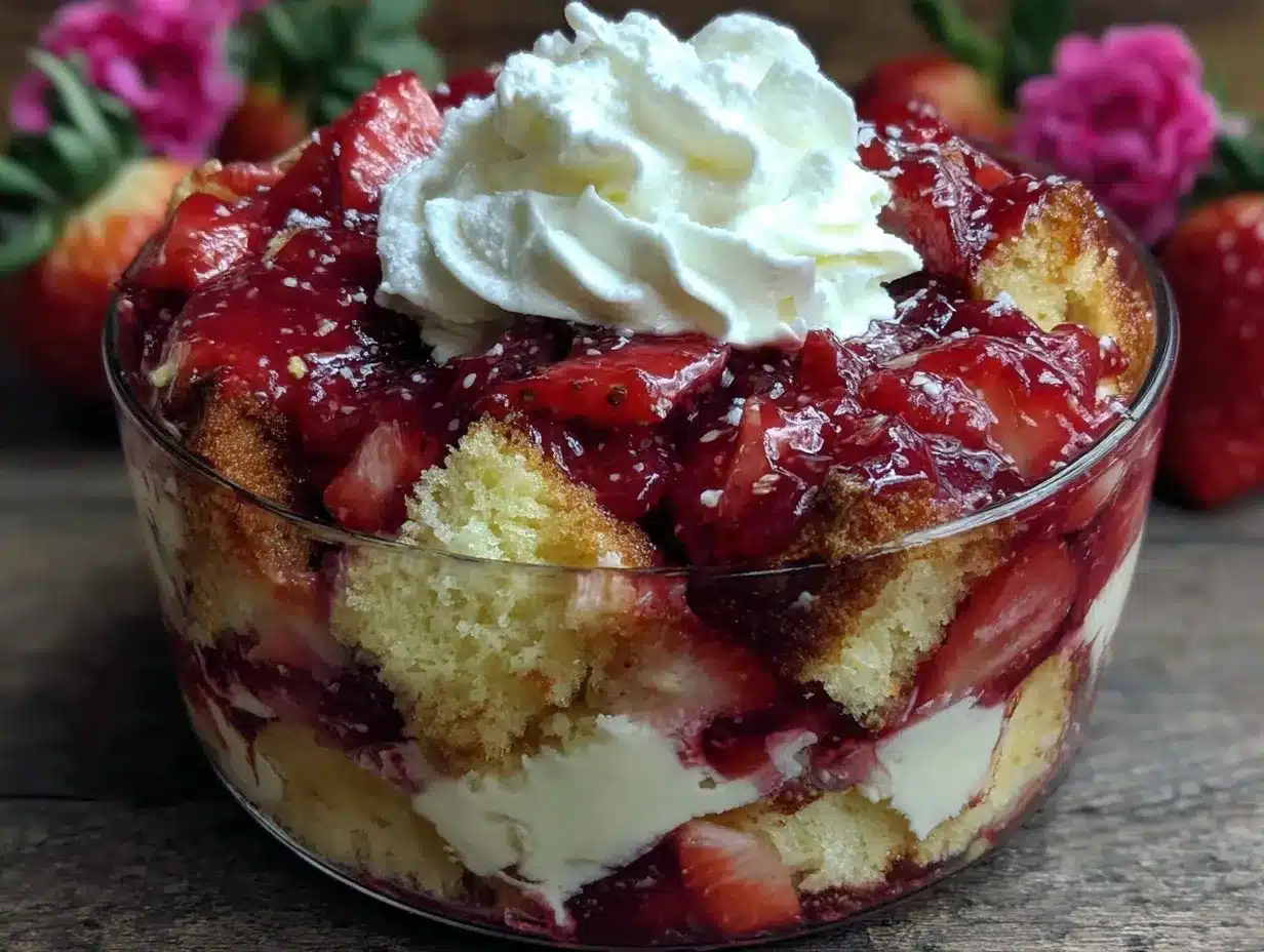 easy strawberry shortcake trifle preparation steps