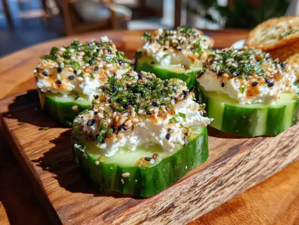 fresh cucumber hummus bites - featured image