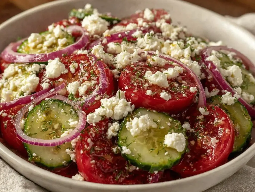 fresh cucumber tomato salad with feta - featured image