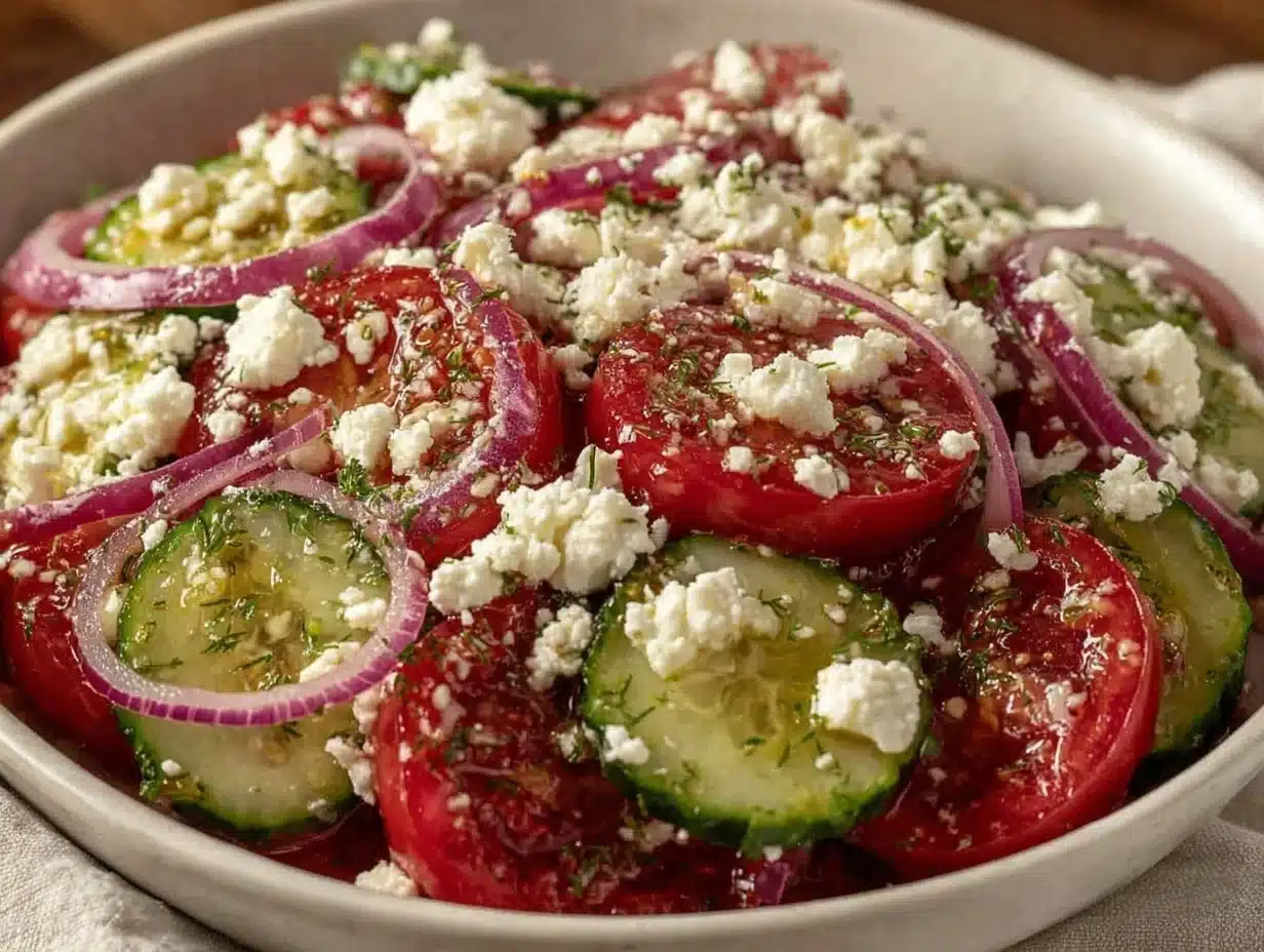 fresh cucumber tomato salad with feta - featured image