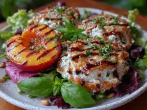 fresh grilled peach and burrata salad - featured image