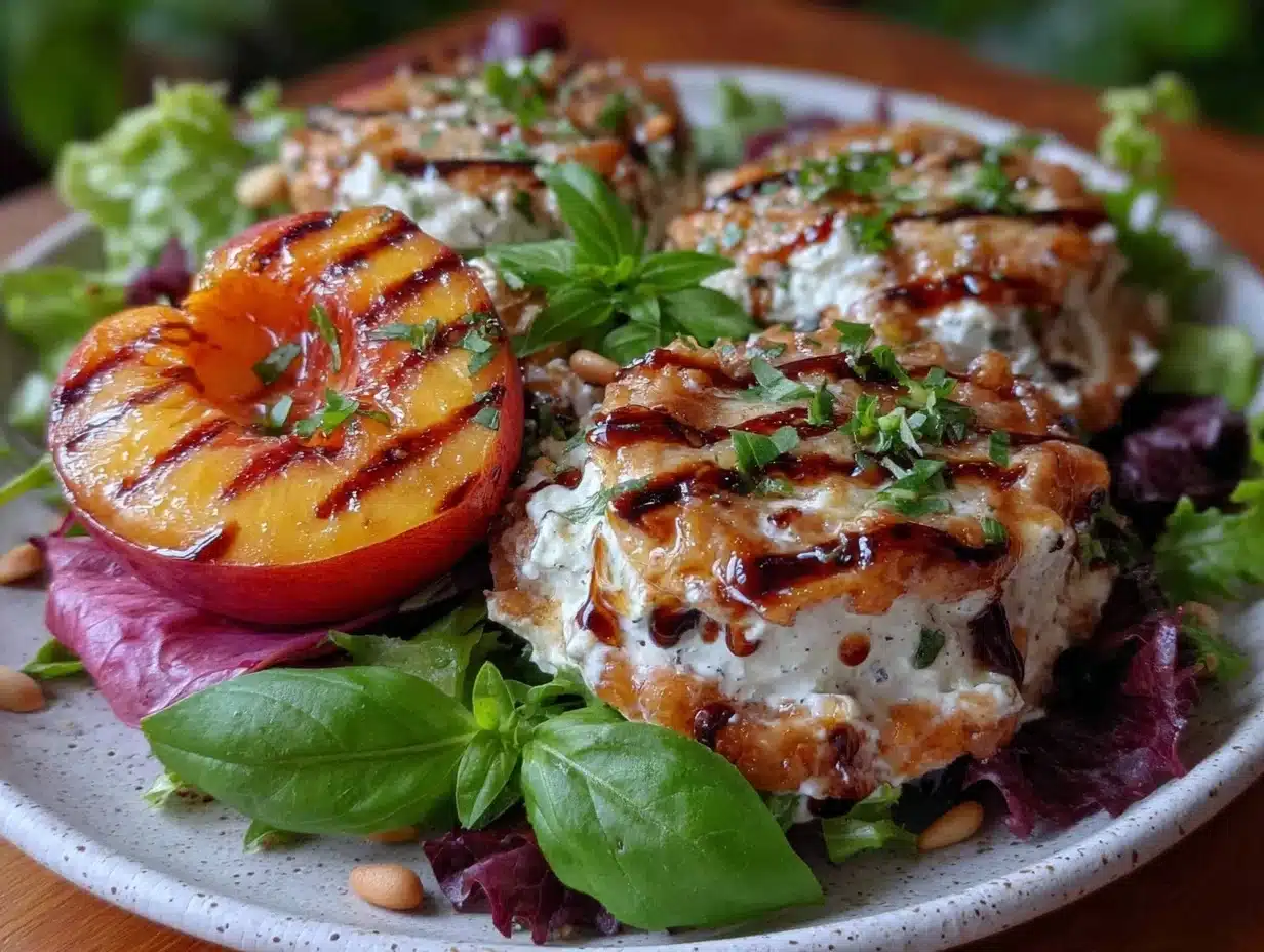 fresh grilled peach and burrata salad - featured image