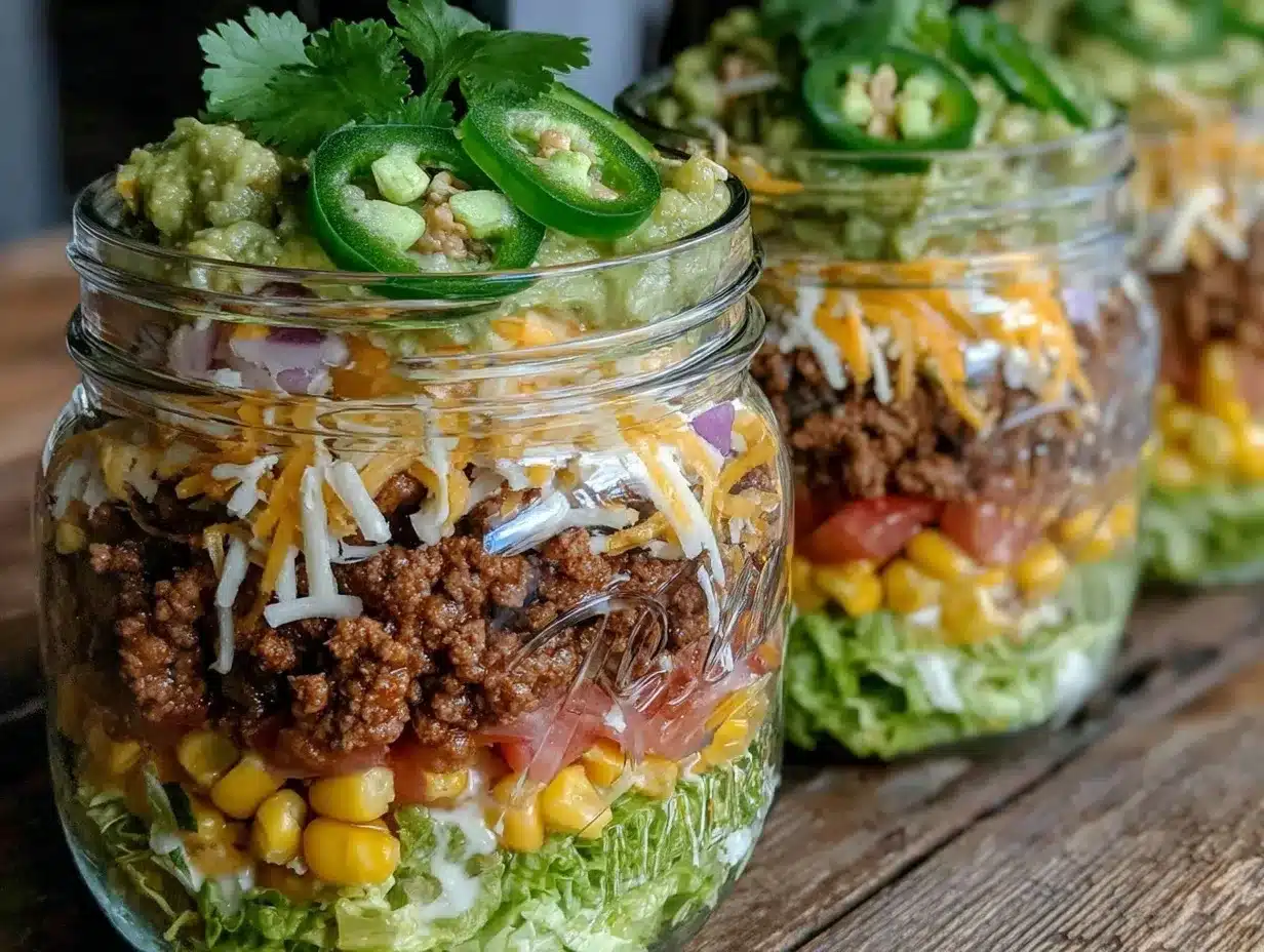 fresh mason jar taco salad preparation steps