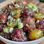 fresh red white and blue potato salad - featured image