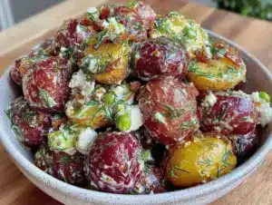 fresh red white and blue potato salad - featured image