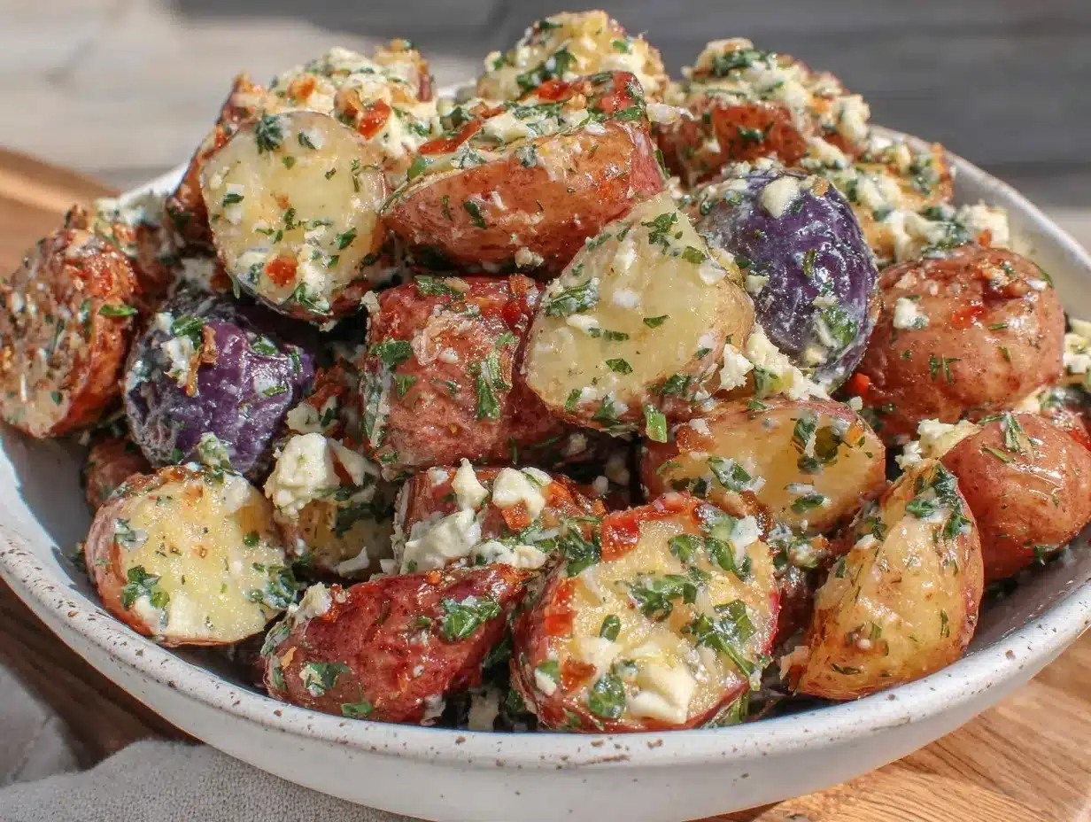 fresh red white and blue potato salad preparation steps
