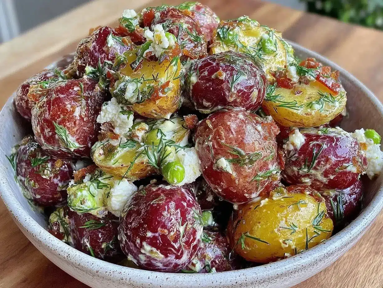 fresh red white and blue potato salad - featured image