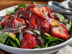 fresh strawberry spinach salad - featured image