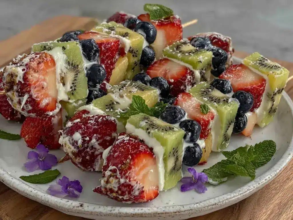 frozen fruit and yogurt kabobs - featured image