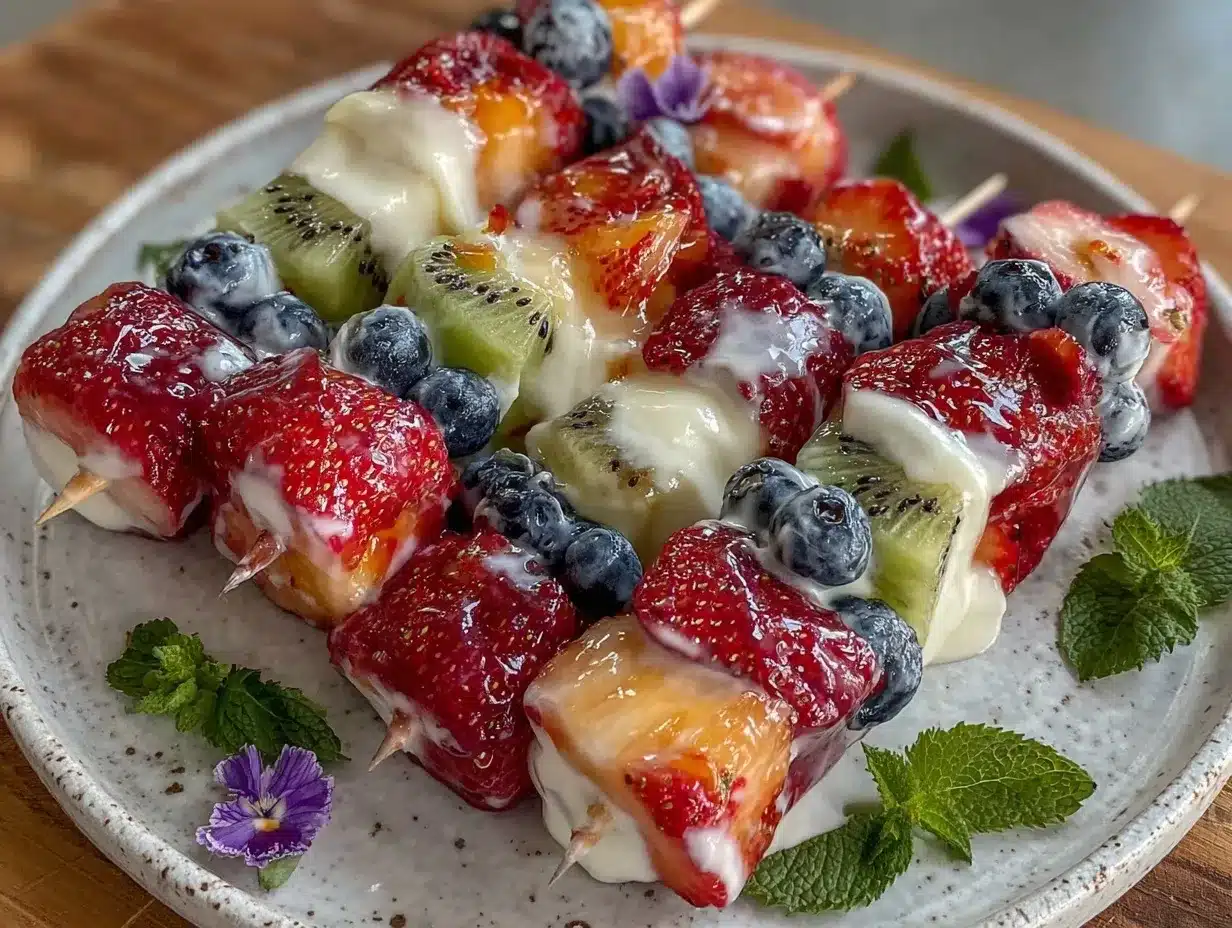 frozen fruit and yogurt kabobs preparation steps