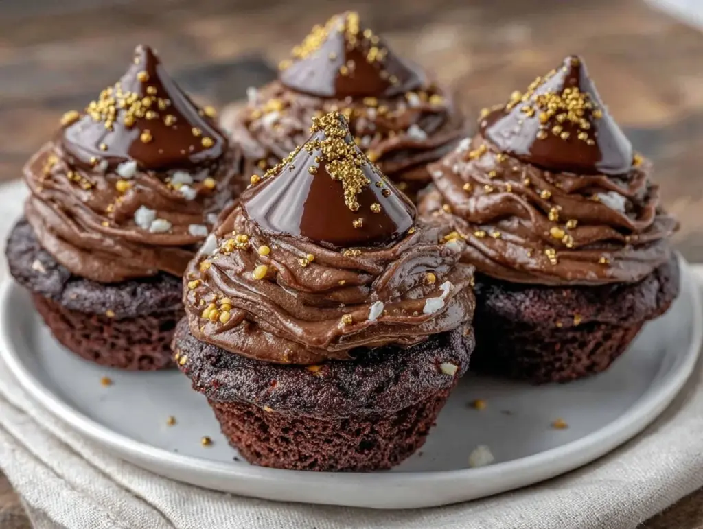 gold-dusted chocolate graduation cap cupcakes - featured image