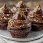 gold-dusted chocolate graduation cap cupcakes - featured image