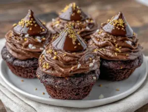 gold-dusted chocolate graduation cap cupcakes - featured image