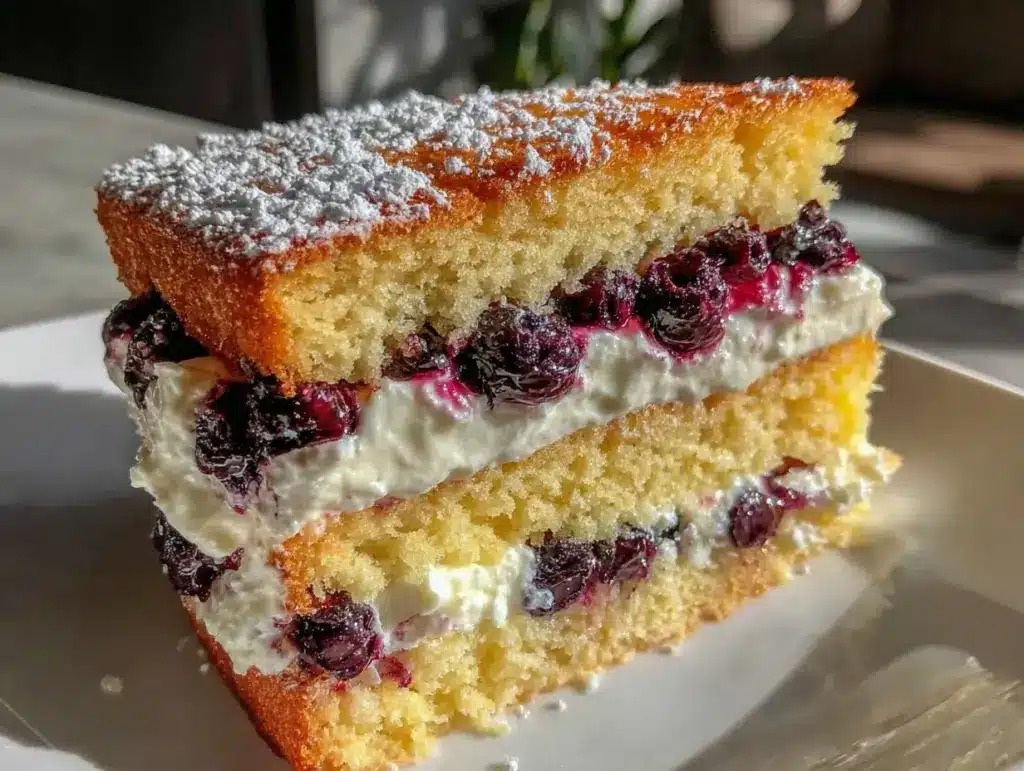 lemon blueberry layer cake - featured image