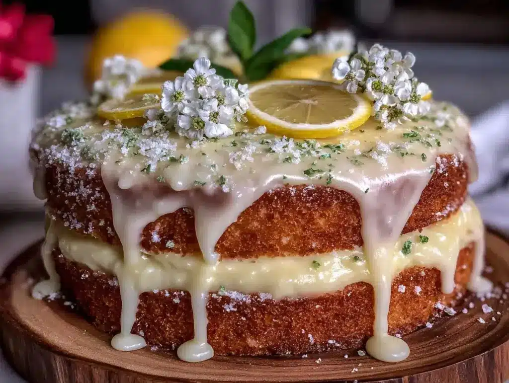lemon elderflower drip cake - featured image