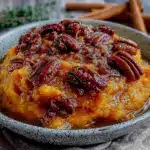 mashed sweet potatoes with brown butter pecans - featured image