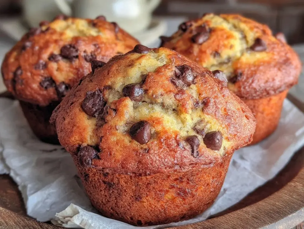 moist chocolate chip banana bread muffins - featured image