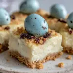 no-bake robins egg cheesecake bars - featured image