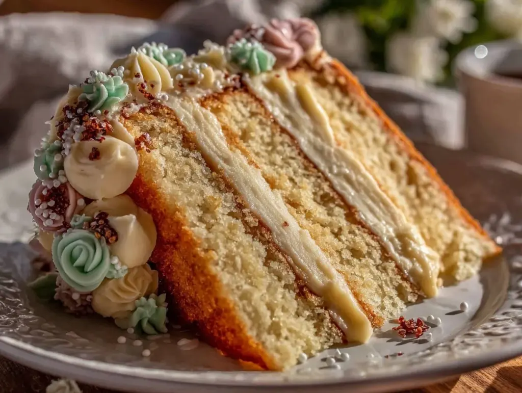 pastel floral vanilla layer cake - featured image
