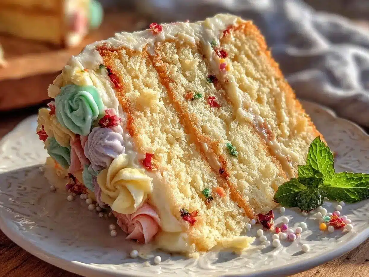 pastel floral vanilla layer cake preparation steps