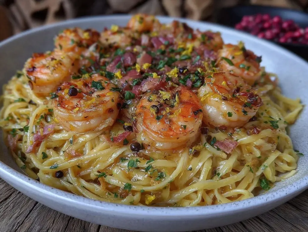 quick garlic butter shrimp linguine - featured image