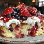 red white and blue strawberry poke cake - featured image
