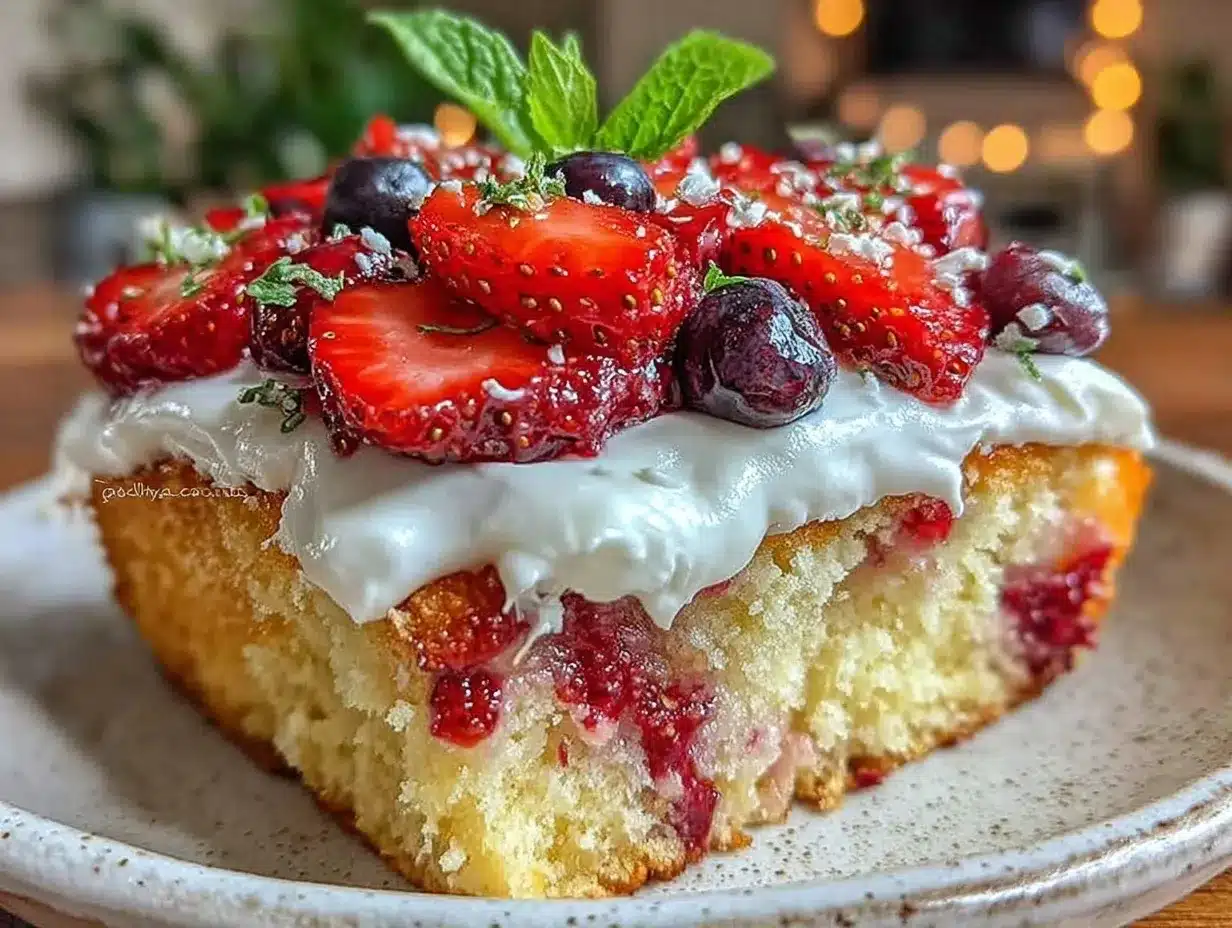 red white and blue strawberry poke cake preparation steps
