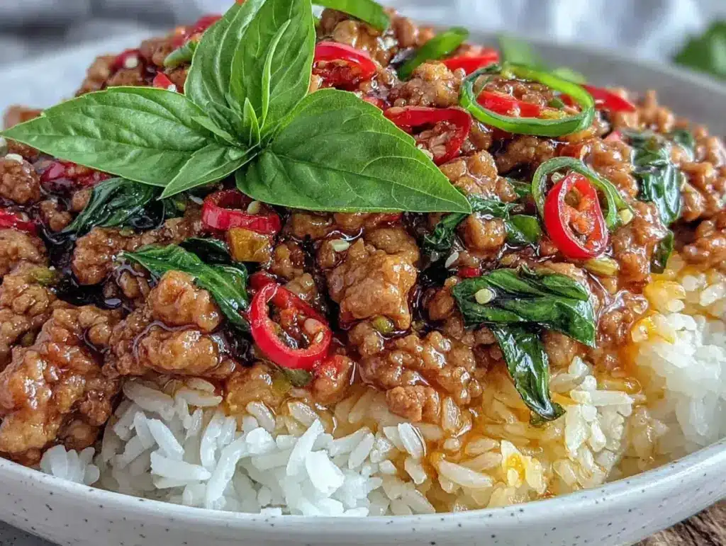 thai ground turkey basil stir fry - featured image