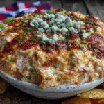 creamy blue cheese buffalo chicken dip - featured image