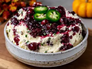 creamy cranberry jalapeño cream cheese dip - featured image
