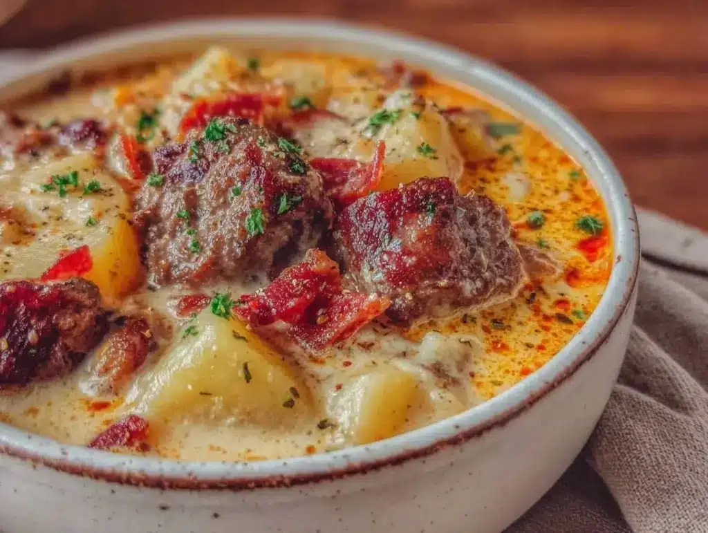 creamy hearty sausage and potato soup - featured image